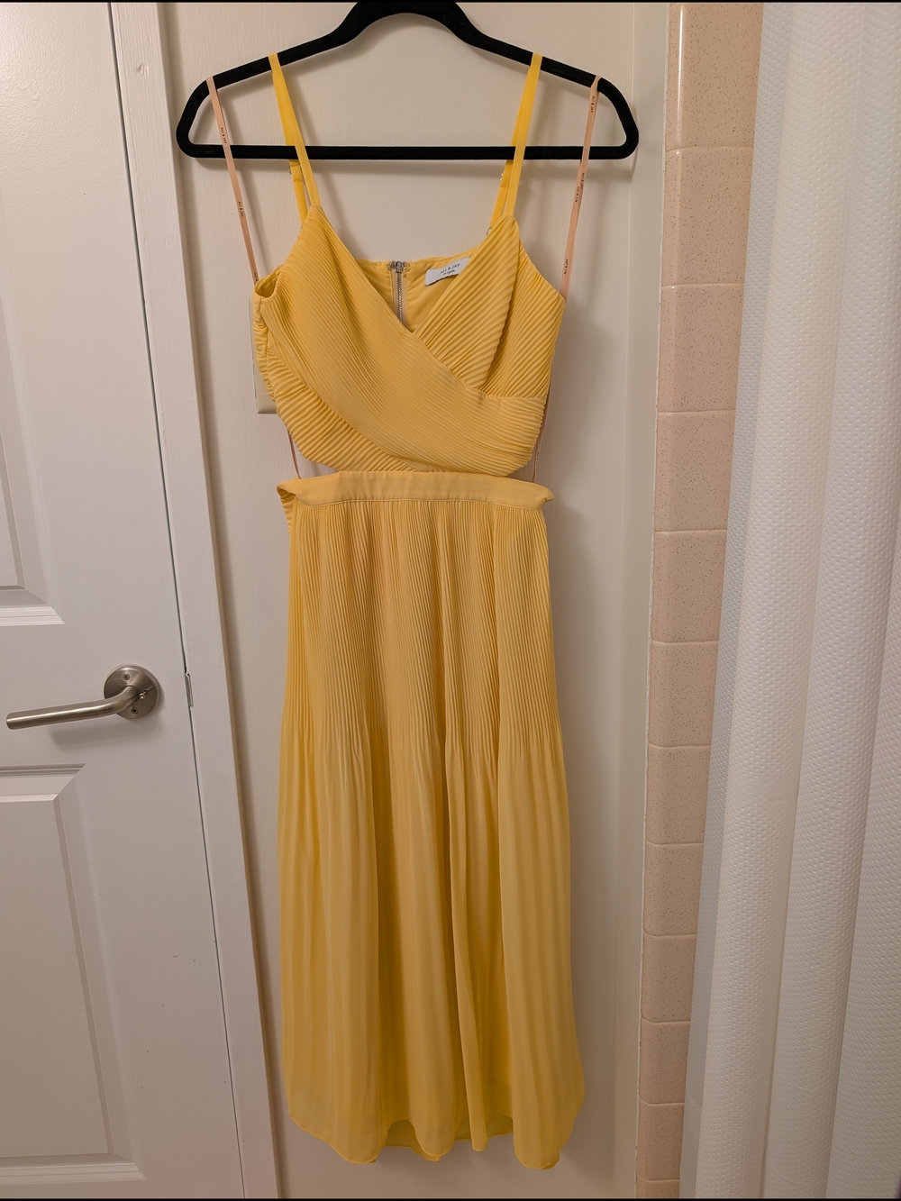 ALI & JAY Yellow Pleated Cutout Midi Dress